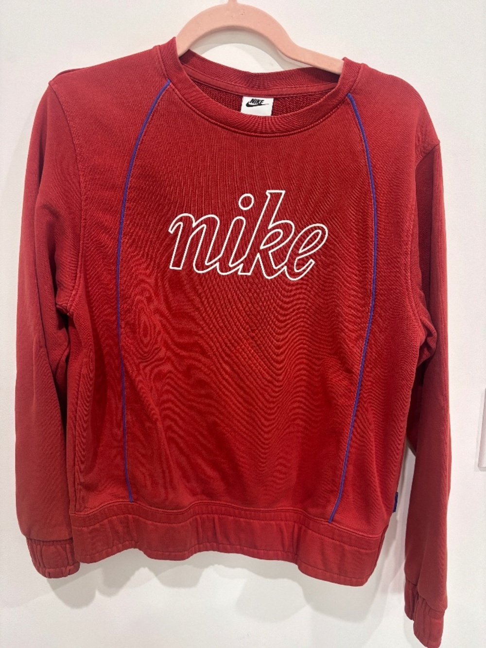 Nike Sportswear Icon Clash French Terry Top Small Rust Red Script Logo Pullover